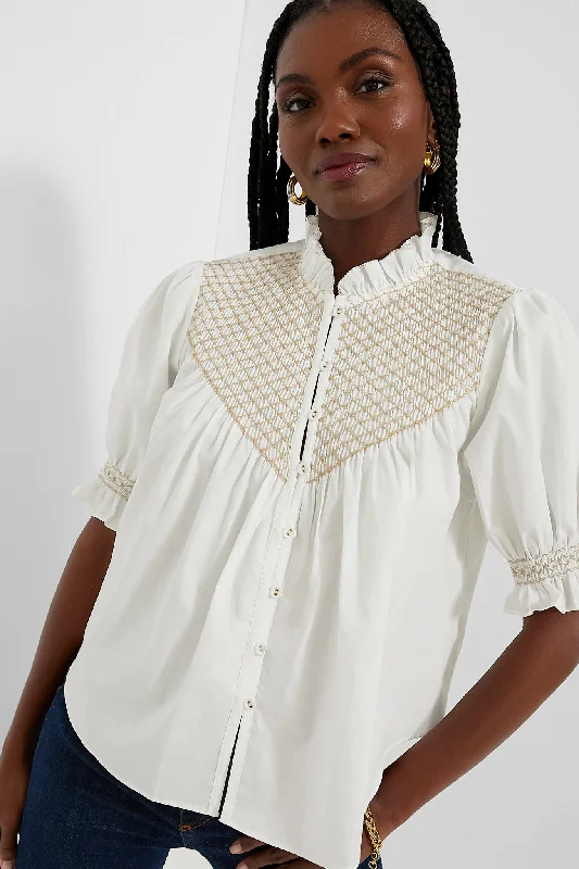 White Elisa Smocked Blouse