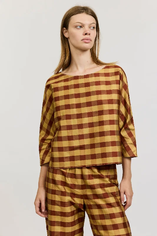 Erin Top in Gingham Silk Taffeta