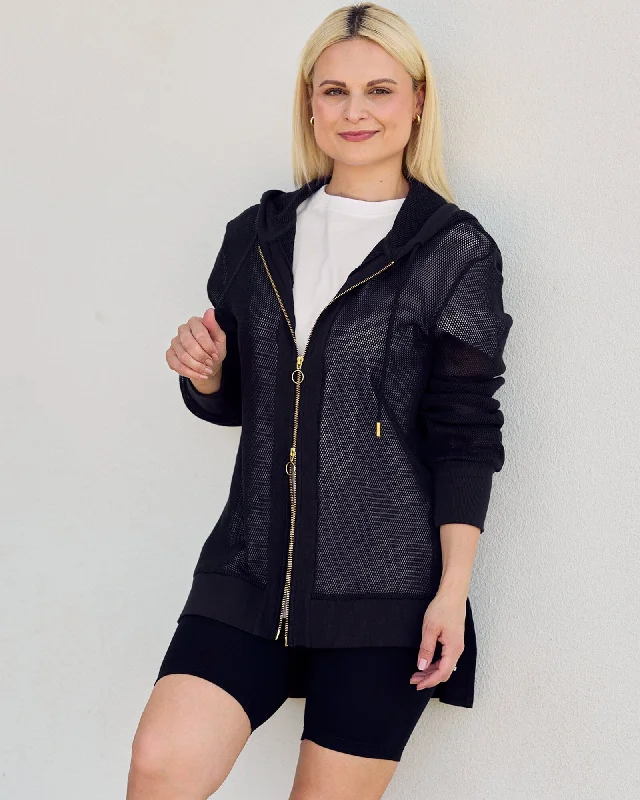 Alora Long Mesh Jacket - Black