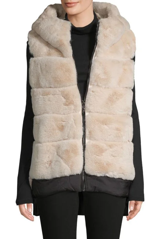 BERGEN - Faux-Fur Hooded High-Low Vest