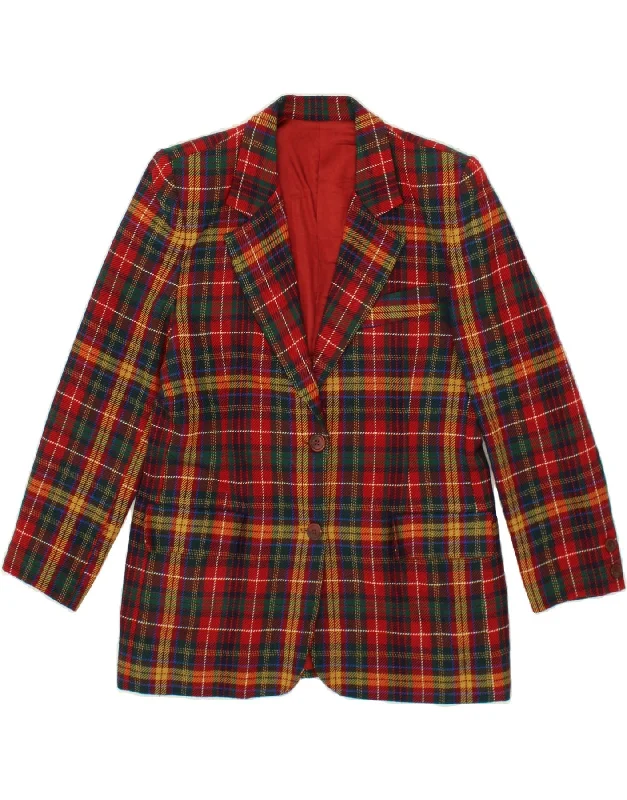 VINTAGE Womens 2 Button Blazer Jacket UK 14 Large Red Check