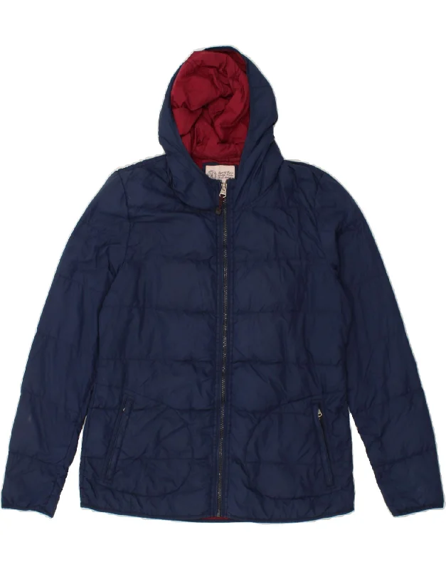 FAT FACE Womens Hooded Padded Jacket UK 14 Large Navy Blue Nylon