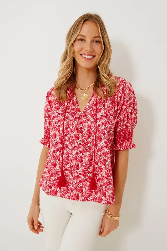 Red and Pink Floral V-Neck Colleen Blouse