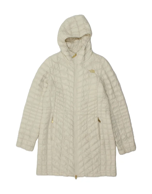 THE NORTH FACE Womens Hooded Padded Coat UK 16 Large Off White Polyester