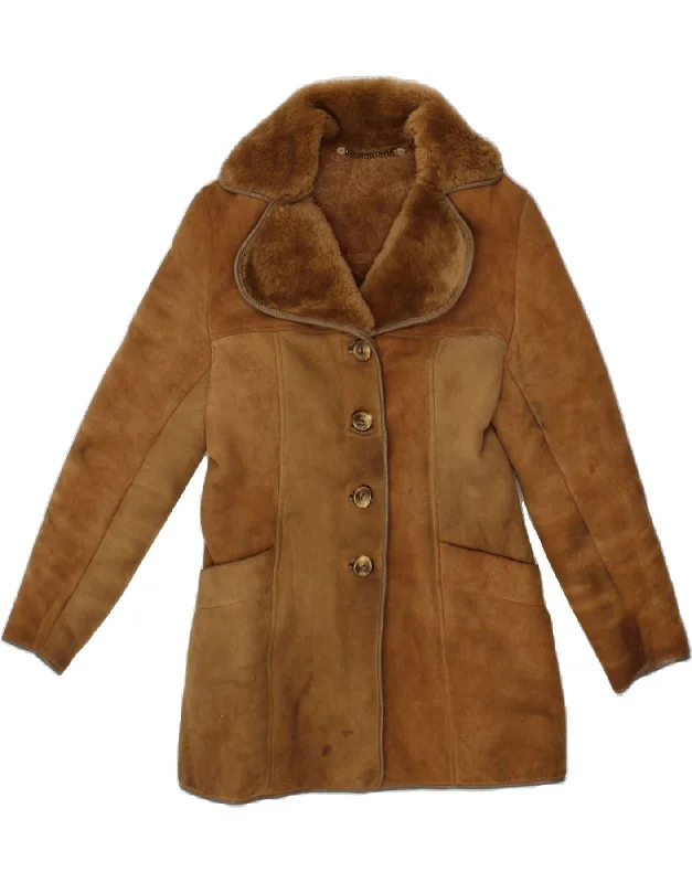 OAKLEAF Womens Shearling Jacket UK 8 Small Brown Leather