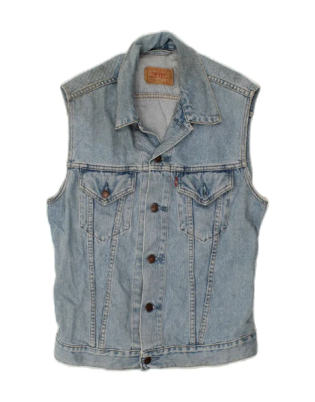 LEVI'S Womens Denim Gilet UK 14 Large Blue Cotton