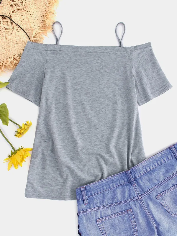 Wholesale Cold Shoulder Short Sleeve Tee