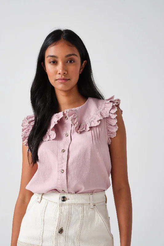 Phoebe Blouse Short Sleeve in Washed Dusty Rose Denim