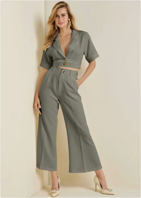 Flare Leg Suiting Set - Olive