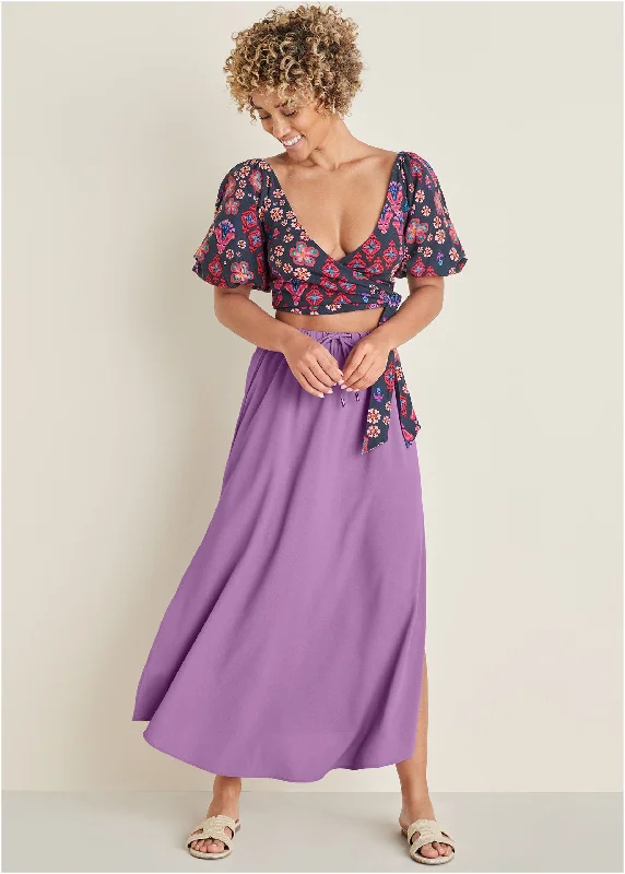 Crinkle Viscose Maxi Skirt - Purple