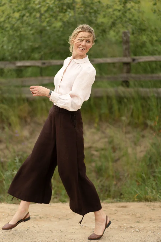 Midi Charlotte Trousers, Twill Linen, Espresso Brown