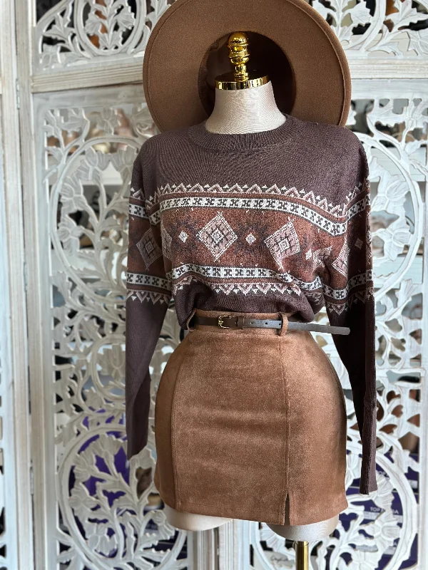 Winter Aztec Print Brown Sweater