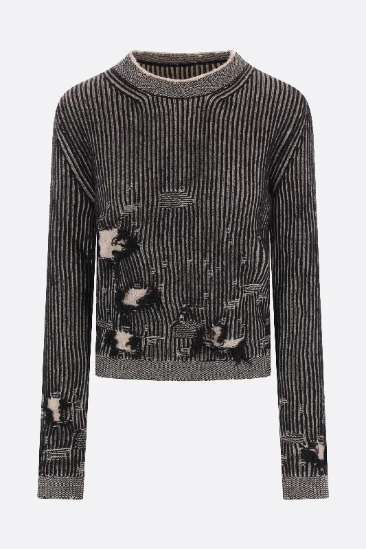 distressed-effect wool blend sweater