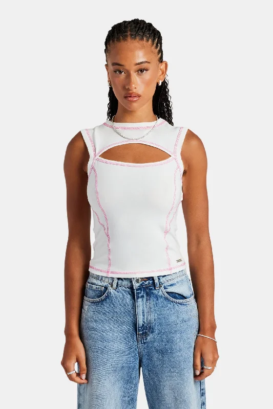 Contrast Stitch Cut Out Top - Off White