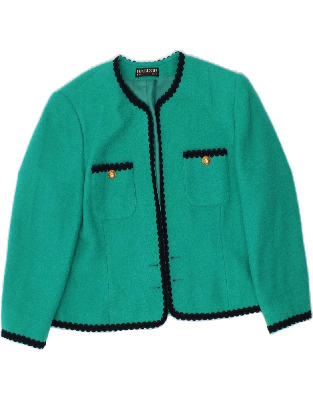 HARDOB Womens Crop Bomber Jacket UK 18 XL Green Wool