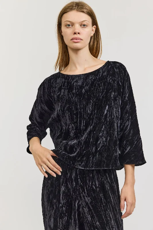 Erin Top in Black Crushed Velvet