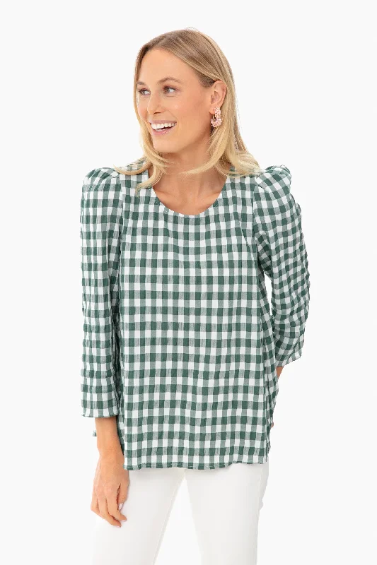 Dark Green Gingham Bedford Blouse