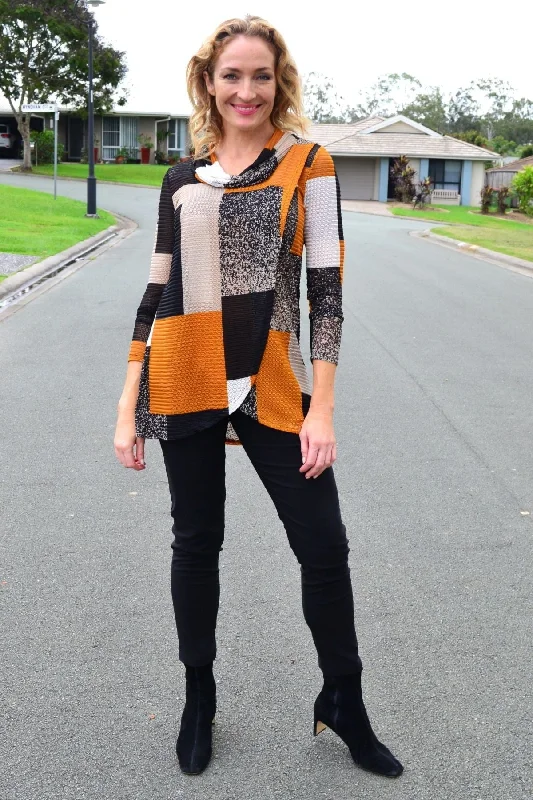 Caramel Cowl Neck Tunic Top