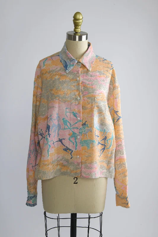 Button Up Shirt in Vintage Pastel Print