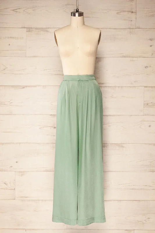 Urgench | Teal Silky High-Waisted Pants