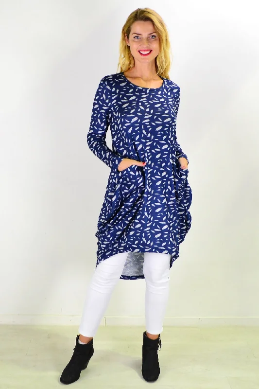 Blue Floating Leaf Knit Tunic Top