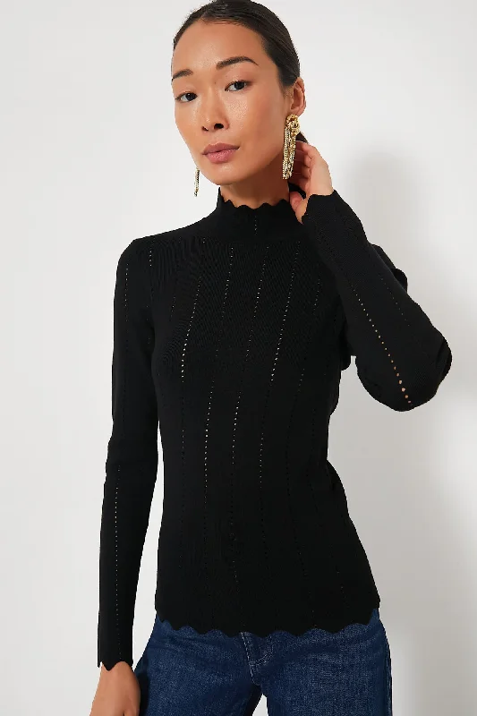 Black Pointelle Candice Knit Turtleneck