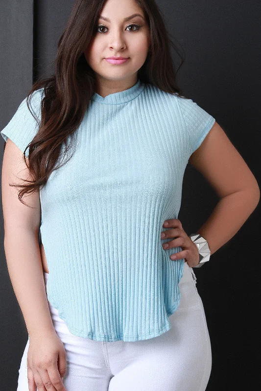 Ribbed Knit Mock Neck Top