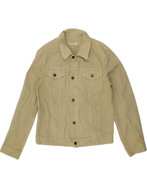 BENETTON Womens Denim Jacket UK 16 Large Beige Cotton