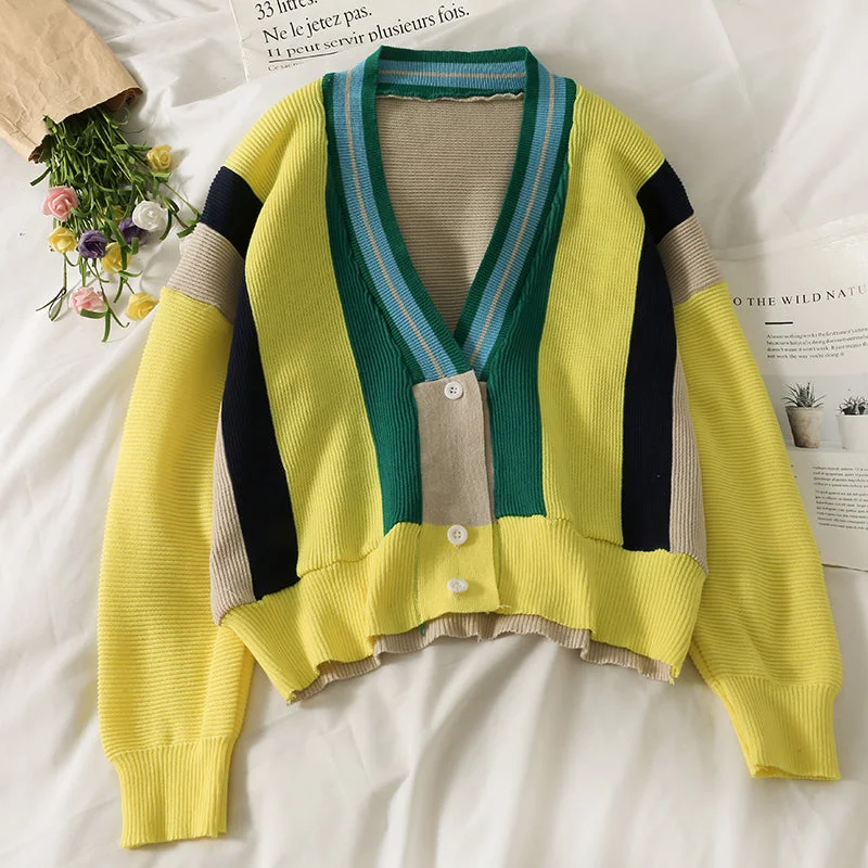 Sweater Rainbow Stripe contrast sweater versatile top  1752