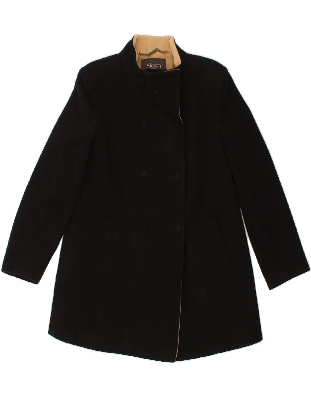 ALEXON Womens Double Breasted Coat UK 14 Large  Black Wool