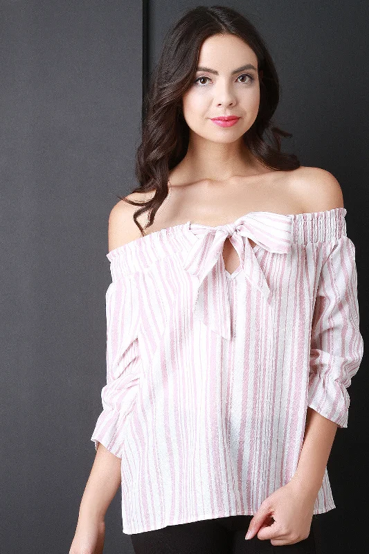 Vertical Stripe Bow Bardot Top