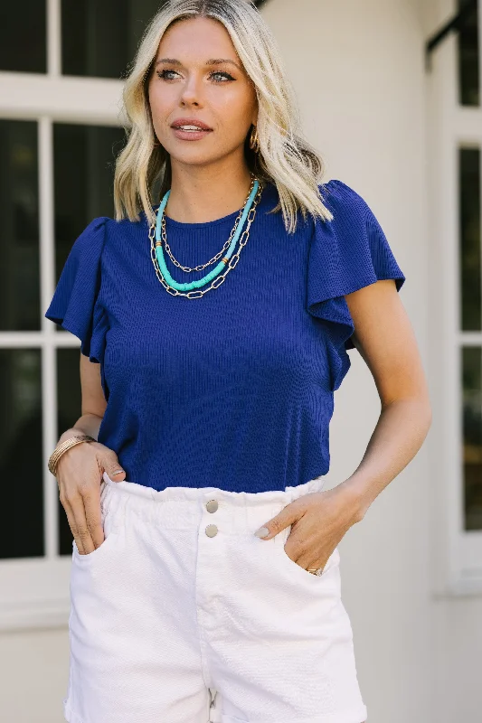 Darling Detail Royal Blue Ruffle Sleeve Top