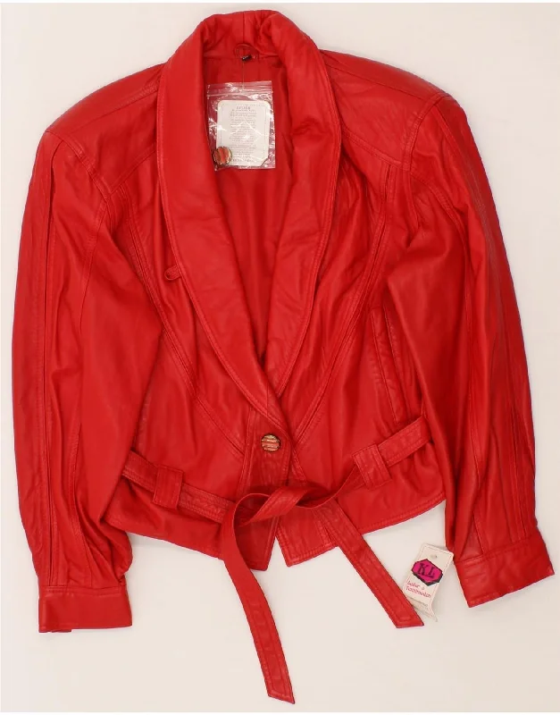 VINTAGE Womens Leather Jacket UK 16 Large Red Leather