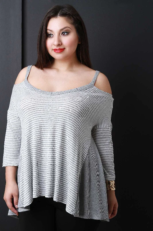 Striped Cold Shoulder Trapeze Top