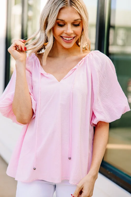 Open To Love Pink Bubble Sleeve Blouse