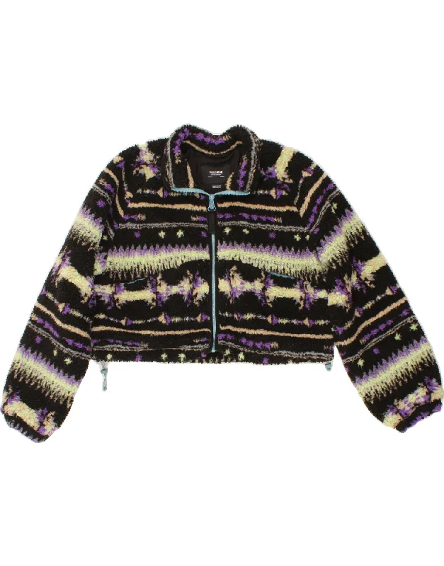 PULL & BEAR Womens Oversized Crop Fleece Jacket UK 6 XS Multicoloured