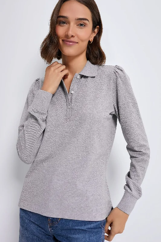 Gray Long Sleeve Pique Puff Sleeve Peggy Polo