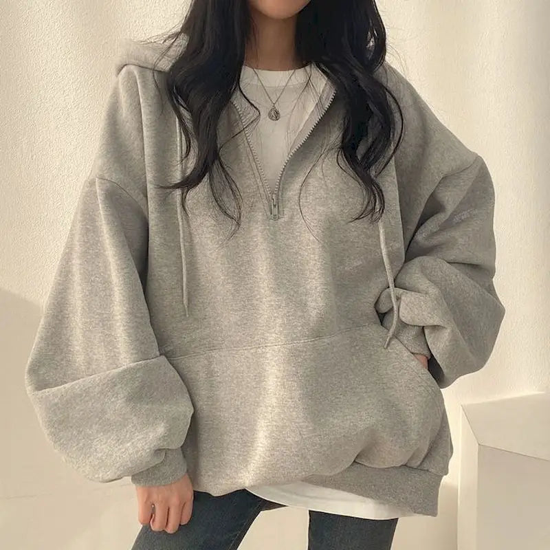 Oversize Solid Color Essential Hoodie with Zipper