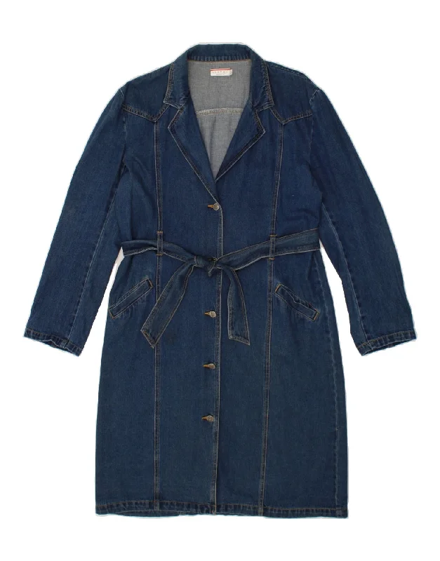 VINTAGE Womens Denim Coat UK 20 2XL Blue Cotton