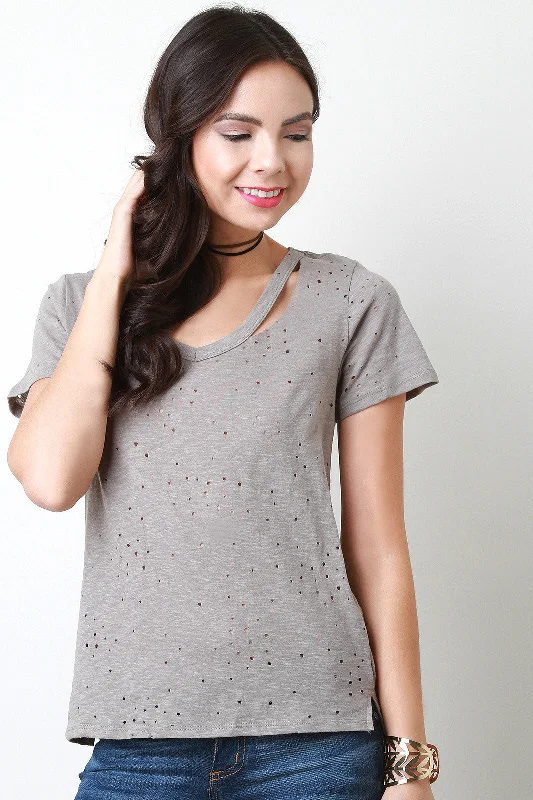 V-Neck Distressed Marled Tee