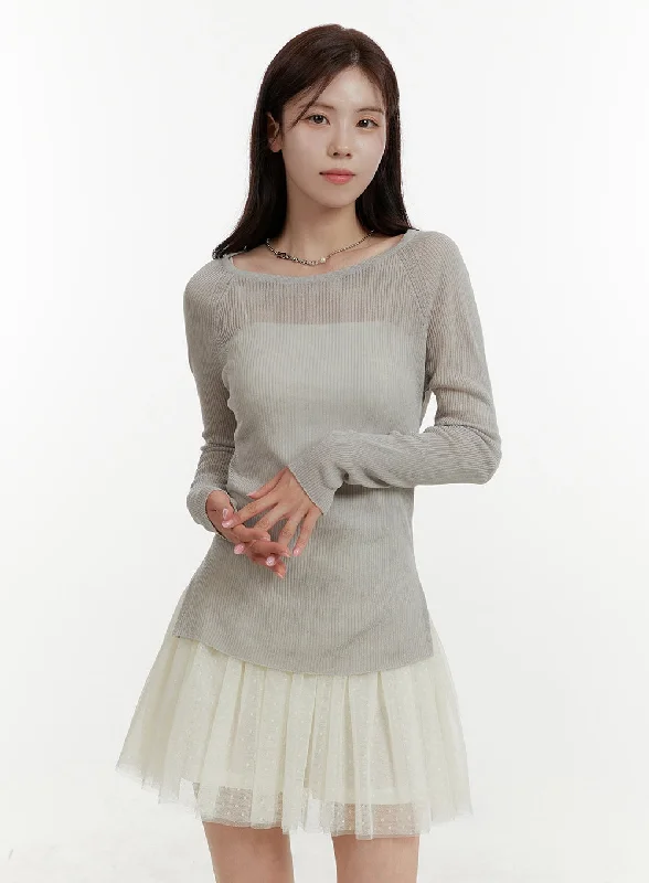 Solid Knitted Long Sleeve Top OY409