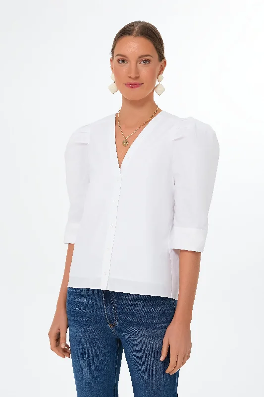 White V-Neck Puff Sleeve Kit Blouse