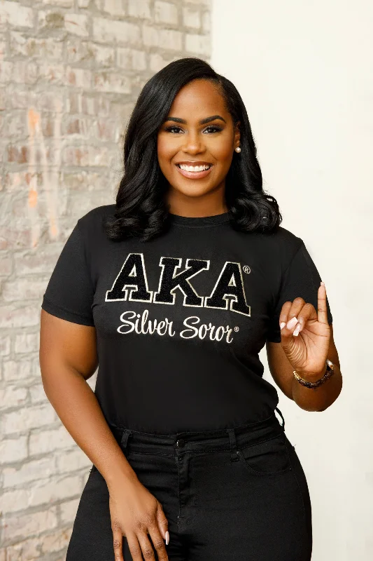 Black AKA Silver Soror Chenille T-Shirt