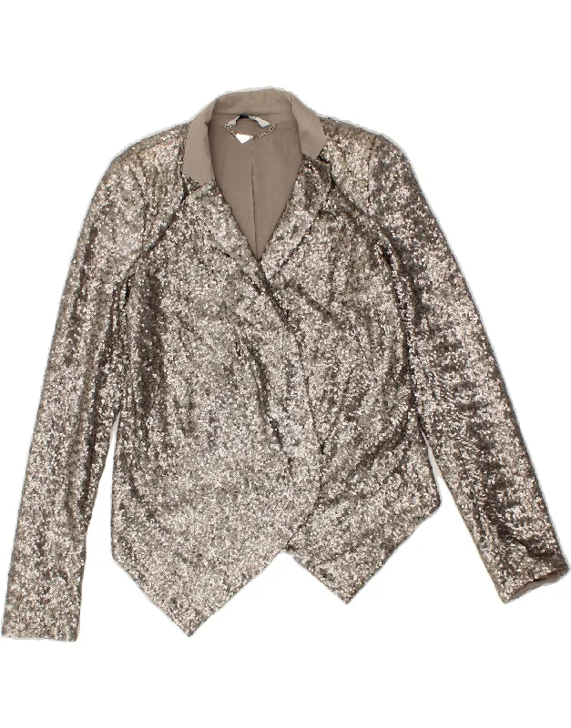 LIU JO Womens Sequin Blazer Jacket IT 44 Medium Silver Polyester