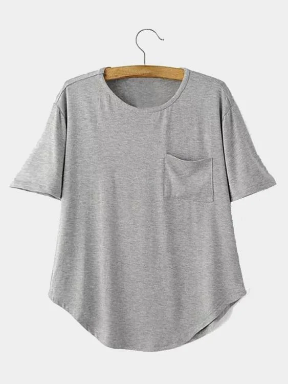 OEM ODM Round Neck Half Sleeve Curved Hem Grey T-Shirts