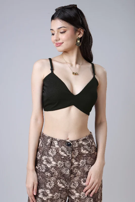 Black Plain Spaghetti Strap Crop Top-Tube