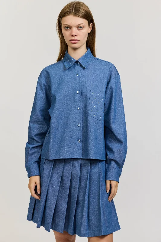 One-of-a-Kind Reilly Blouse in Chambray with Rhinestones