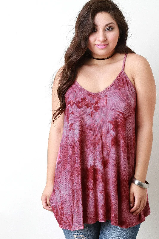 Tie Dye Rib Knit Flowy Tank Top