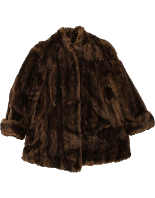 JEAN LOUIS Womens Faux Fur Overcoat UK 18 XL Brown Acrylic