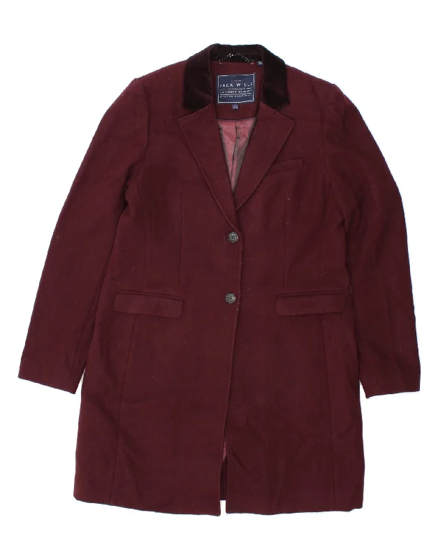 JACK WILLS Womens Overcoat UK 14 Medium  Burgundy Wool